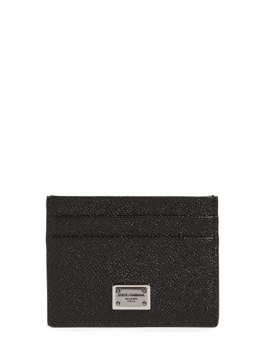 Dolce&Gabbana: Porte-cartes en cuir avec plaque à logo - Noir - men_0 | Luisa Via Roma