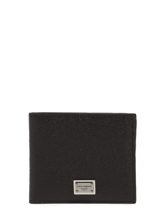 Dolce&Gabbana: Portafoglio in pelle con placchetta logo - Nero - men_0 | Luisa Via Roma
