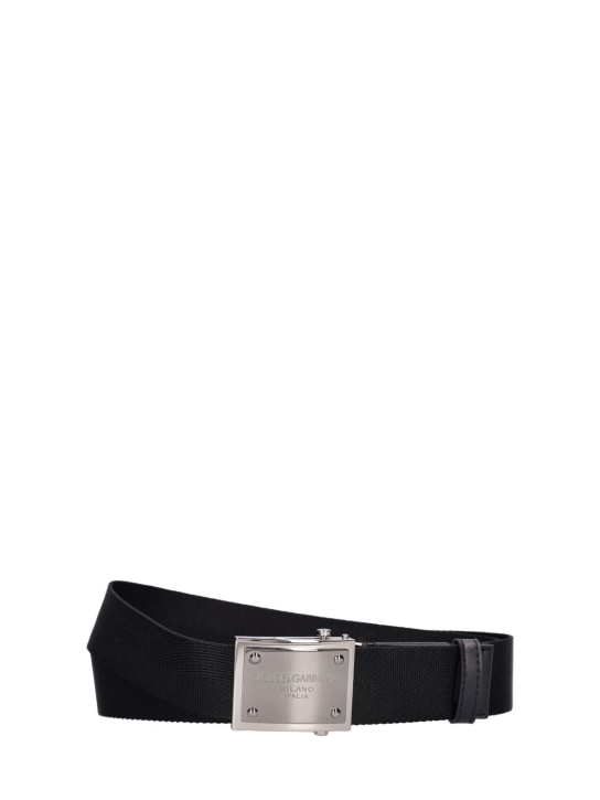 Dolce&Gabbana: Cinturón de webbing con logo 3,5cm - Negro - men_0 | Luisa Via Roma