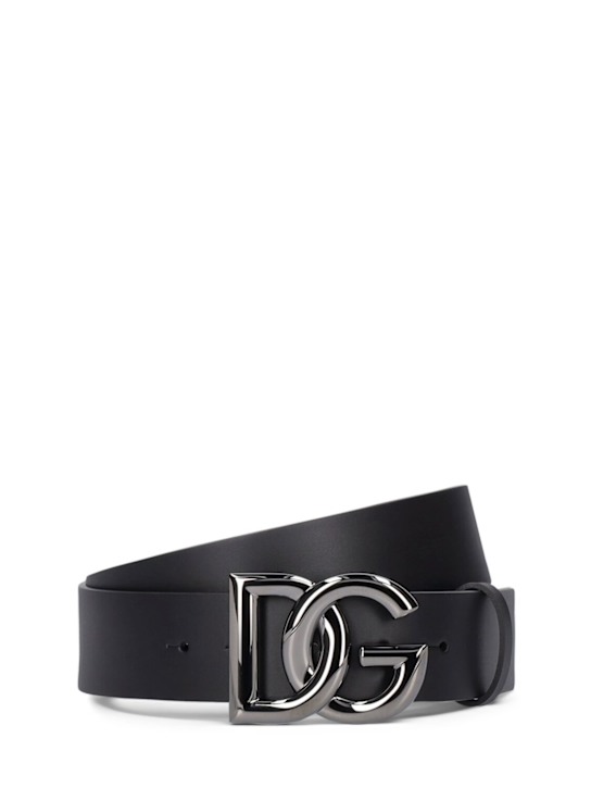 Dolce&Gabbana: 4cm Logo leather belt - men_0 | Luisa Via Roma