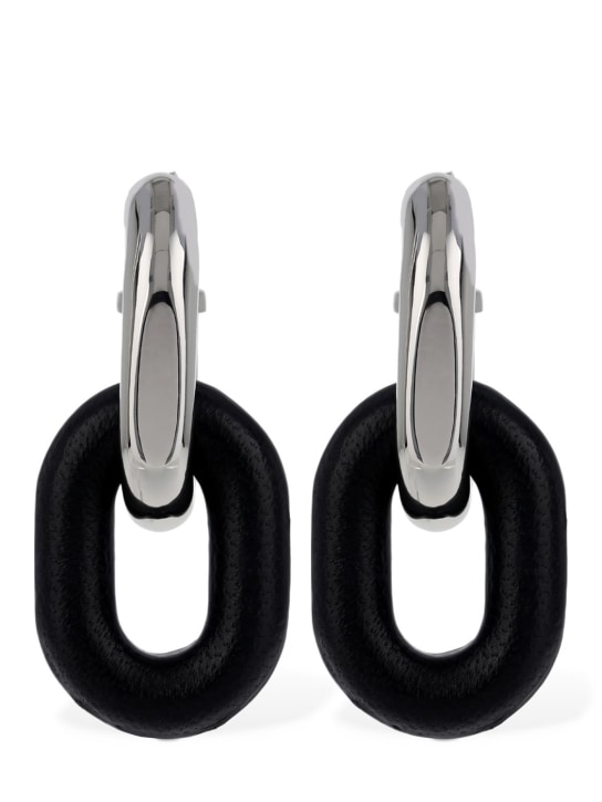 Rabanne: XL Link leather hoop earrings - Silver/Black - women_0 | Luisa Via Roma