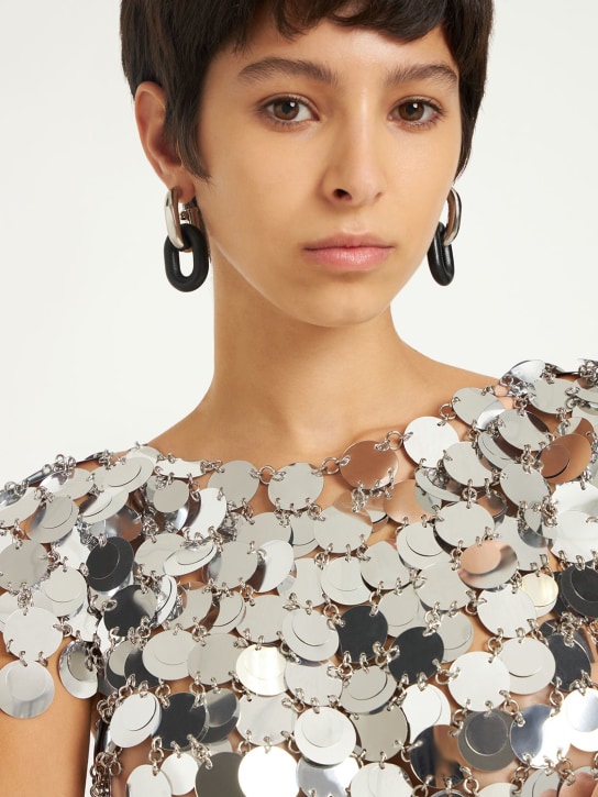 Rabanne: XL Link leather hoop earrings - Silver/Black - women_1 | Luisa Via Roma