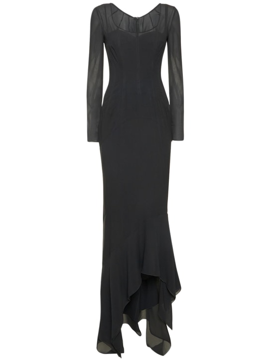 Dolce&Gabbana: Vestido largo de chifón de seda - Negro - women_0 | Luisa Via Roma
