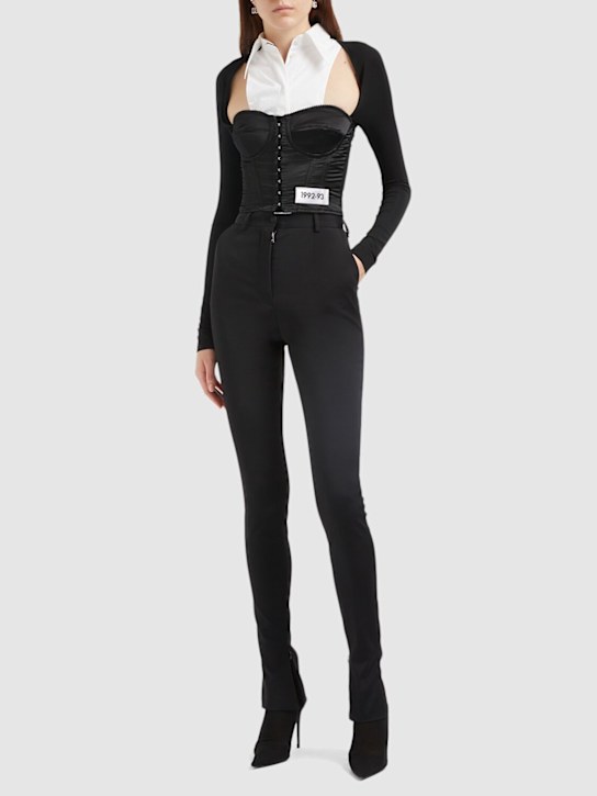 Dolce&Gabbana: Top bustier cropped in raso - Nero - women_1 | Luisa Via Roma