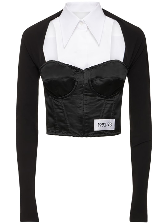 Dolce&Gabbana: 短款绸缎长袖紧身上衣 - 黑色 - women_0 | Luisa Via Roma