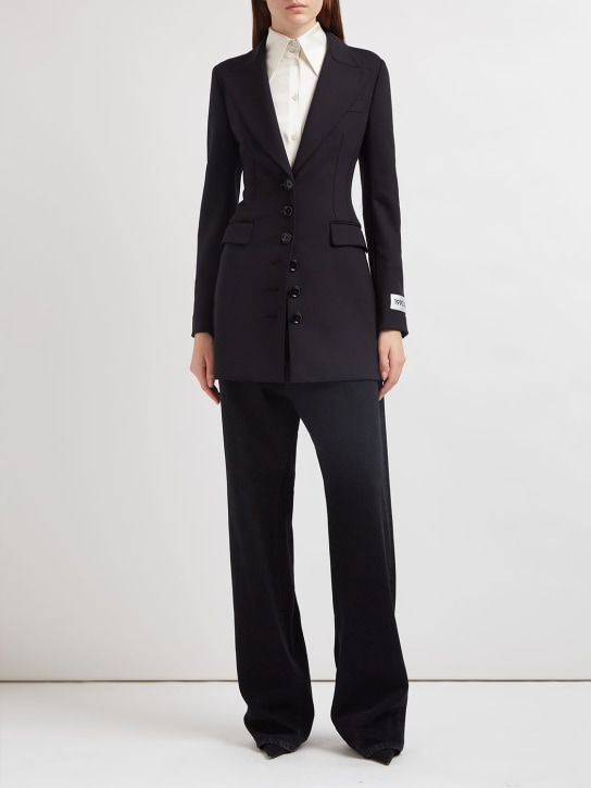 Dolce&Gabbana: 科技织物平纹针织单排扣长款夹克 - 黑色 - women_1 | Luisa Via Roma