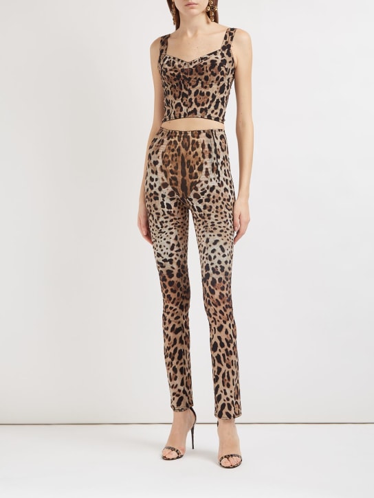 Dolce&Gabbana: Leopard print stretch straight pants - Renkli - women_1 | Luisa Via Roma