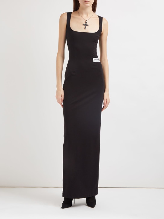 Dolce&Gabbana: Punto Milano jersey long dress - Siyah - women_1 | Luisa Via Roma