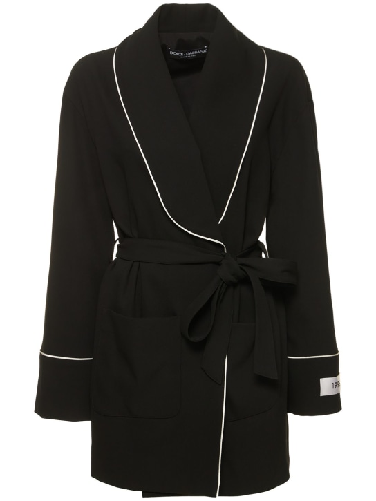 Dolce&Gabbana: Camisa de sarga de lana con cinturón - Negro/Blanco - women_0 | Luisa Via Roma
