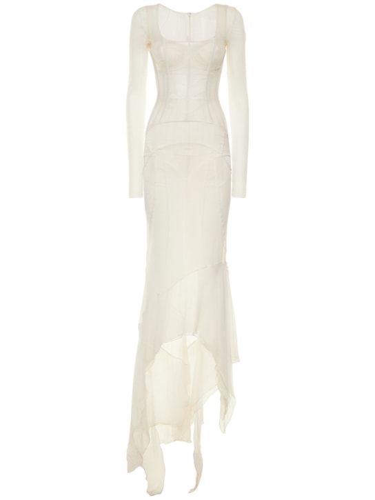 Dolce&Gabbana: Vestito in chiffon di seta con corsetto - Bianco - women_0 | Luisa Via Roma