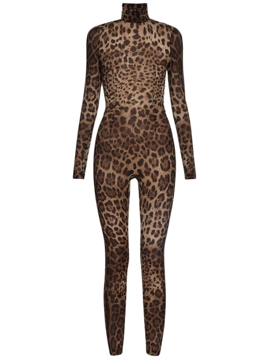 Dolce&Gabbana: Leopard printed silk chiffon jumpsuit - Renkli - women_0 | Luisa Via Roma