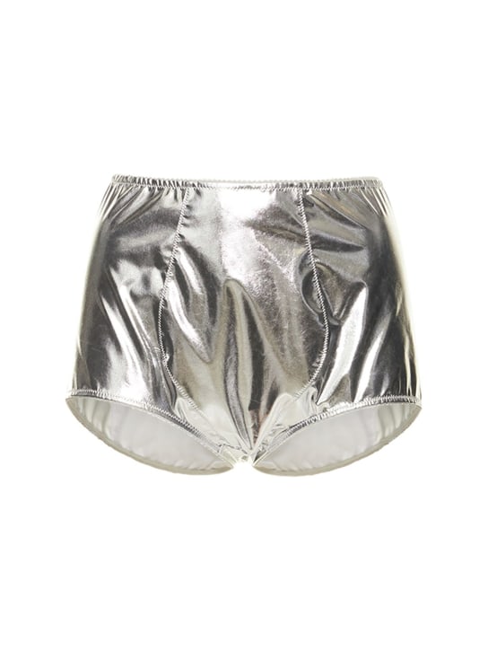 Dolce&Gabbana: Shorts de jersey laminado cintura alta - Plata - women_0 | Luisa Via Roma