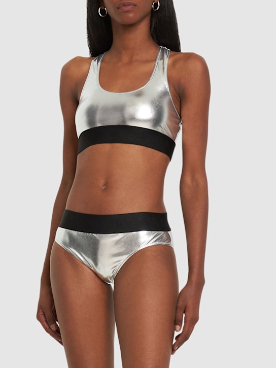 Dolce&Gabbana: Set bikini in jersey lamé - Argento - women_1 | Luisa Via Roma