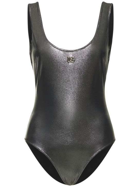 Dolce&Gabbana: Laminated jersey onepiece swimsuit - Silver - women_0 | Luisa Via Roma
