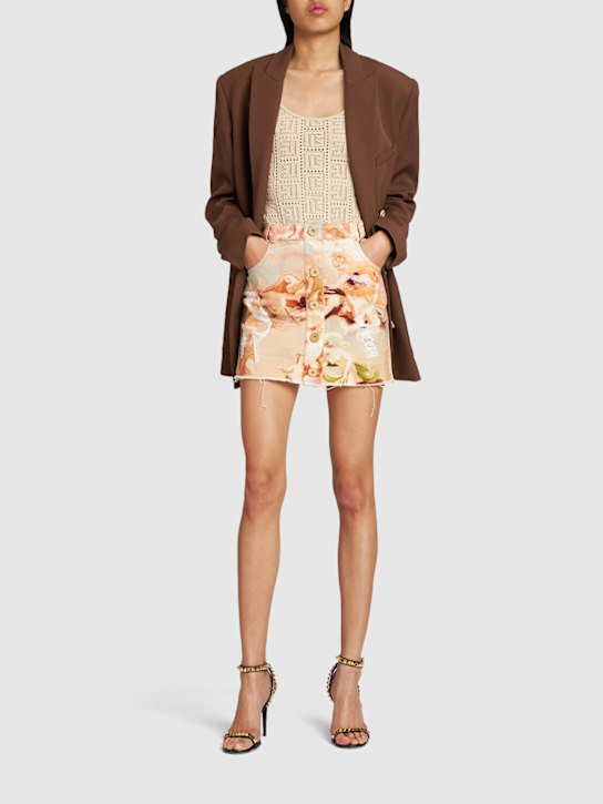 Balmain: Printed cotton buttoned mini skirt - Multicolor - women_1 | Luisa Via Roma