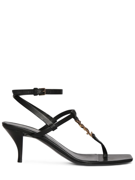 Saint Laurent: 60mm Cassandra leather sandals - Siyah - women_0 | Luisa Via Roma