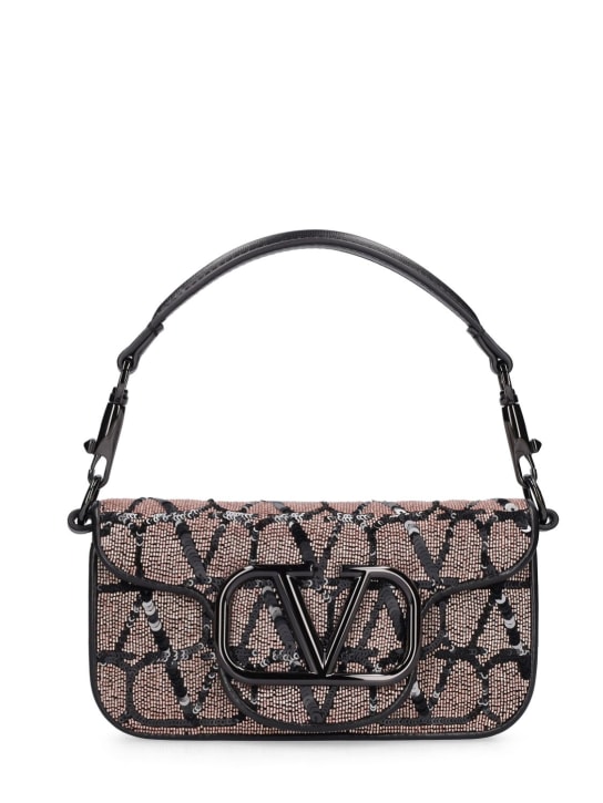 Valentino Garavani: Small Loco' embroidered top handle bag - Light Camel/Ner - women_0 | Luisa Via Roma