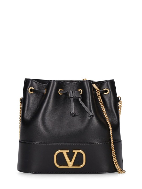 Valentino Garavani: V logo signature leather bucket bag - Black - women_0 | Luisa Via Roma