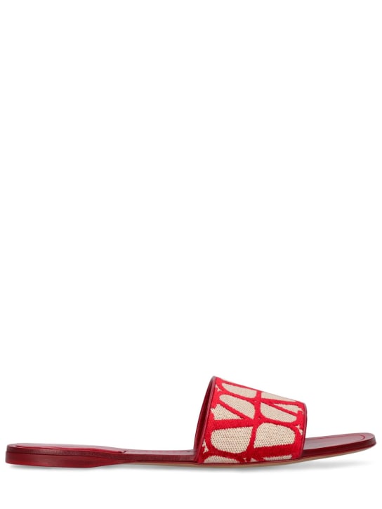 Valentino Garavani: Zapatos planos de piel y lona 5mm - Beige/Rojo - women_0 | Luisa Via Roma