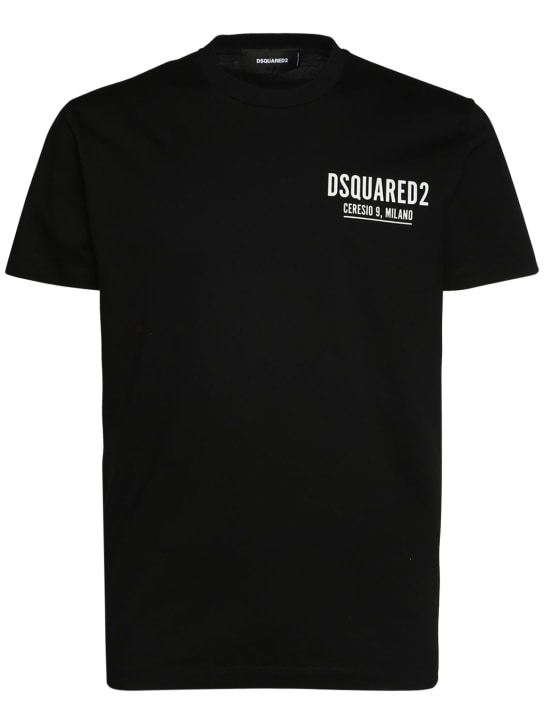 Dsquared2: Ceresio 9 코튼 저지 티셔츠 - 블랙 - men_0 | Luisa Via Roma