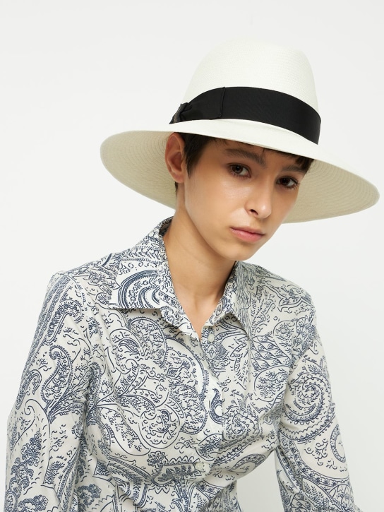 Borsalino: Claudette fine straw panama hat - White/Black - women_1 | Luisa Via Roma