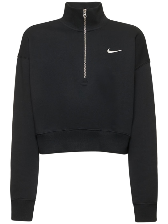 Nike: Sweat-shirt court à demi-zippé en coton mélangé - Noir - women_0 | Luisa Via Roma