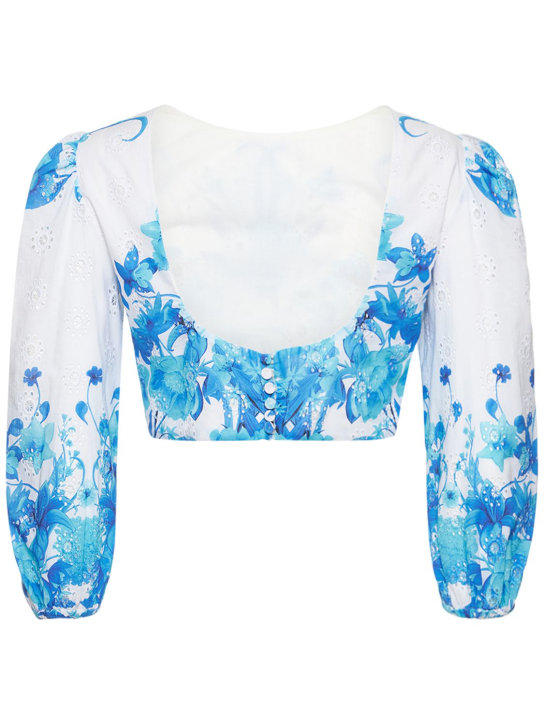 Borgo De Nor: Top de algodón estampado - Azul/Multi - women_0 | Luisa Via Roma