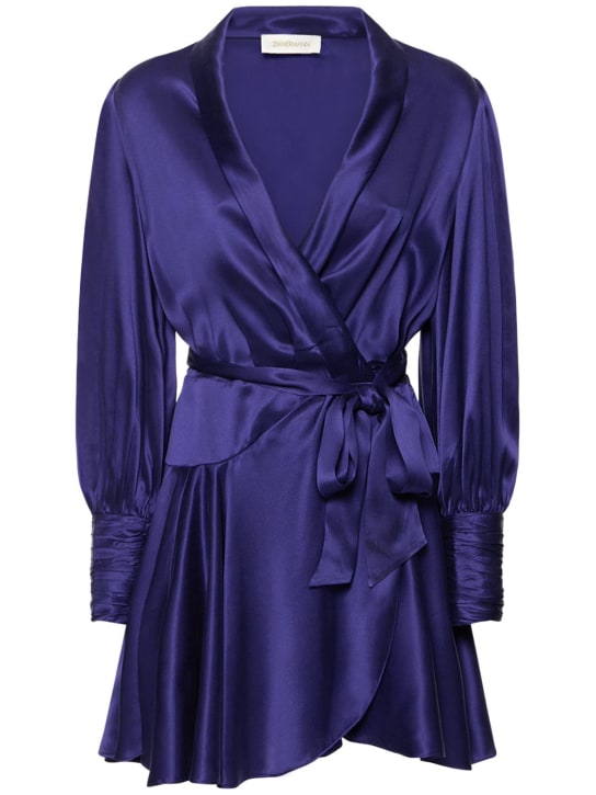 Zimmermann: Silk wraparound mini dress - Blue - women_0 | Luisa Via Roma