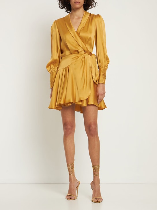 Zimmermann: Silk wraparound mini dress - Gold - women_1 | Luisa Via Roma