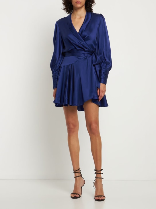 Zimmermann: Silk wraparound mini dress - Blue - women_1 | Luisa Via Roma