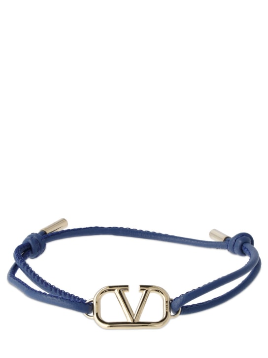Valentino Garavani: V logo signature leather cord bracelet - Blue - men_0 | Luisa Via Roma