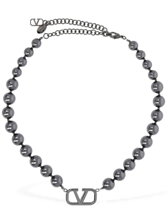Valentino Garavani: V logo signature faux pearl necklace - Black - men_0 | Luisa Via Roma