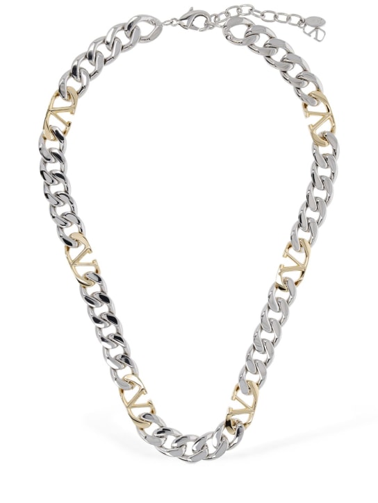Valentino Garavani: V logo chain collar necklace - Palladium/Gold - men_0 | Luisa Via Roma
