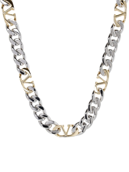 Valentino Garavani: V logo chain collar necklace - Palladium/Gold - men_1 | Luisa Via Roma