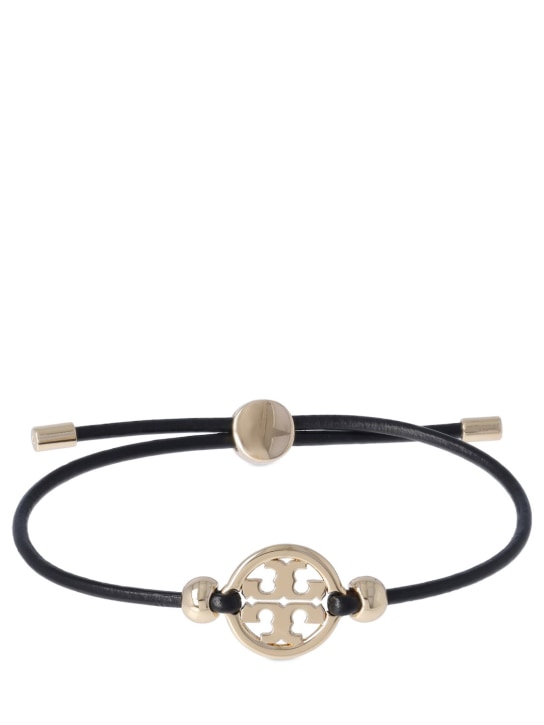 Tory Burch: Miller slider leather bracelet - Siyah/Altın - women_0 | Luisa Via Roma