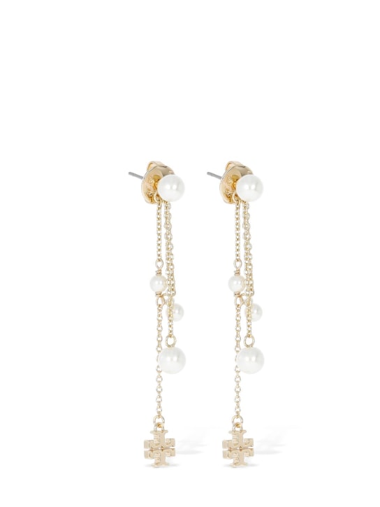 Tory Burch: Kira faux pearl linear earrings - Gold/White - women_1 | Luisa Via Roma