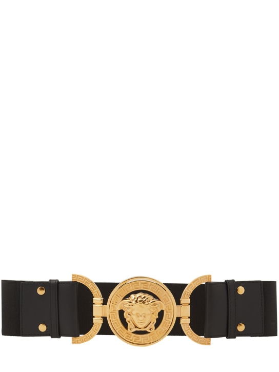 Versace: Cintura in pelle elasticizzata 40mm - Nero - women_0 | Luisa Via Roma