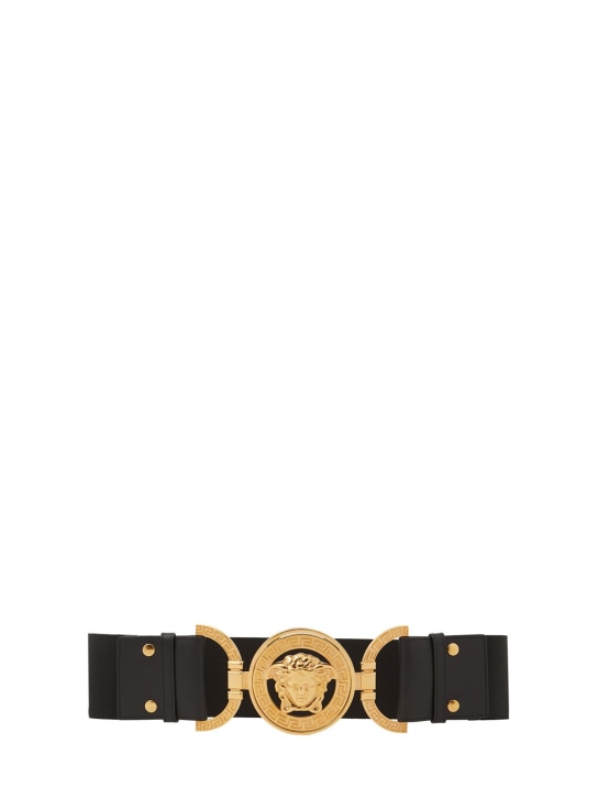 Versace: 40mm breiter, elastischer Ledergürtel - Schwarz - women_0 | Luisa Via Roma