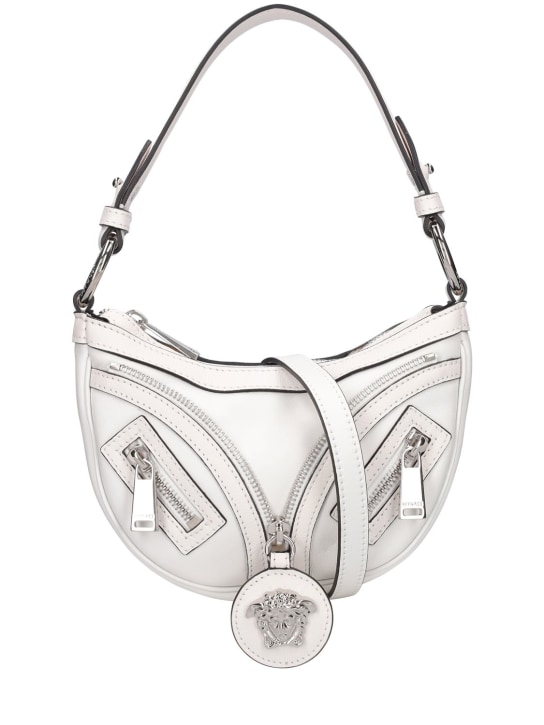 Versace: Mini hobo leather shoulder bag - Optic White - women_0 | Luisa Via Roma