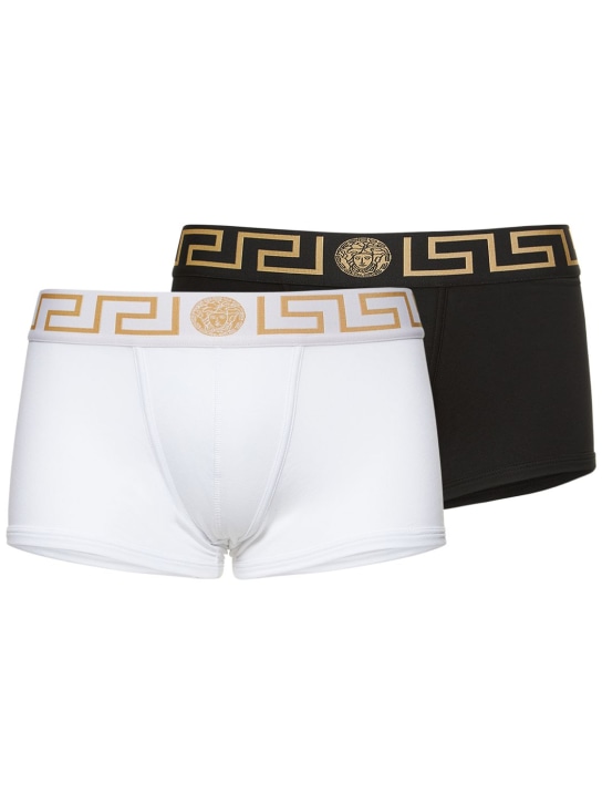 Versace: Pack of 2 Greca stretch boxer briefs - Beyaz/Siyah - men_0 | Luisa Via Roma