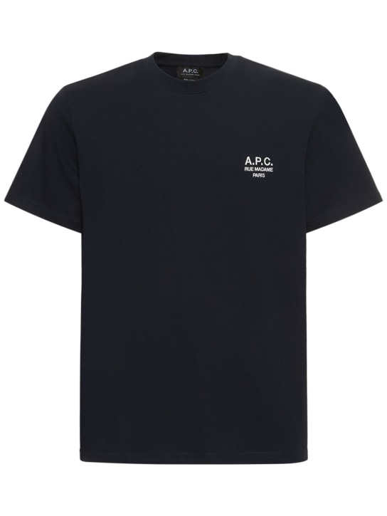 A.P.C.: Logo刺绣有机棉T恤 - 蓝色 - men_0 | Luisa Via Roma