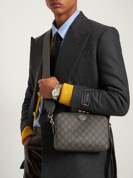 Gucci: Ophidia GG canvas shoulder bag - Grey/Black - men_1 | Luisa Via Roma