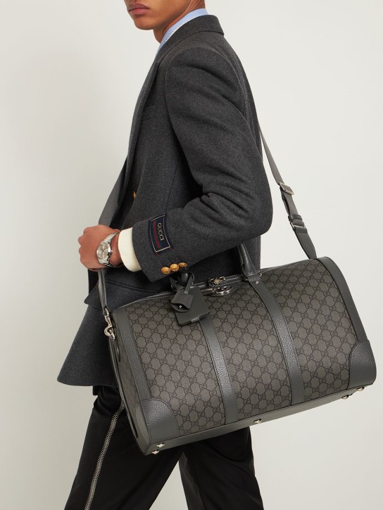 Gucci: GG printed duffle bag - Grey/Black - men_1 | Luisa Via Roma