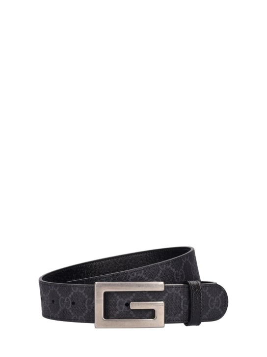 Gucci: 3.5cm Reversible G cube belt - Siyah - men_0 | Luisa Via Roma