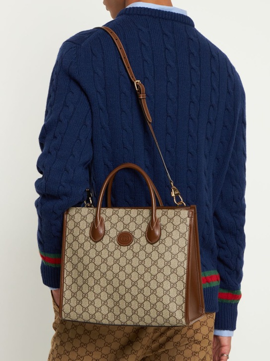 Gucci: Petit sac cabas en toile GG Supreme - Beige - men_1 | Luisa Via Roma