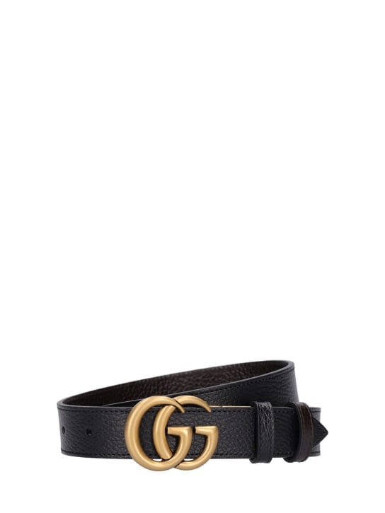 Gucci: 3cm GG reversible belt - Siyah/Kahverengi - men_0 | Luisa Via Roma