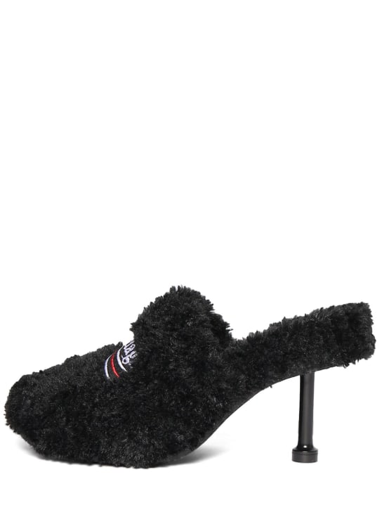 Balenciaga: 80mm Furry faux shearling mules - Black/White - women_0 | Luisa Via Roma