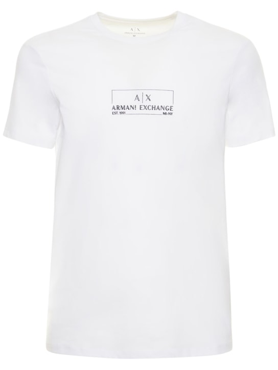 Armani Exchange: T-shirt en jersey de coton à imprimé logo - men_0 | Luisa Via Roma