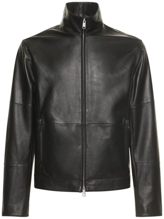 Armani Exchange: Leather biker jacket - men_0 | Luisa Via Roma