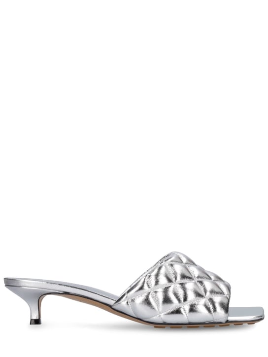 Bottega Veneta: 45mm Padded metallic leather sandals - Silver - women_0 | Luisa Via Roma